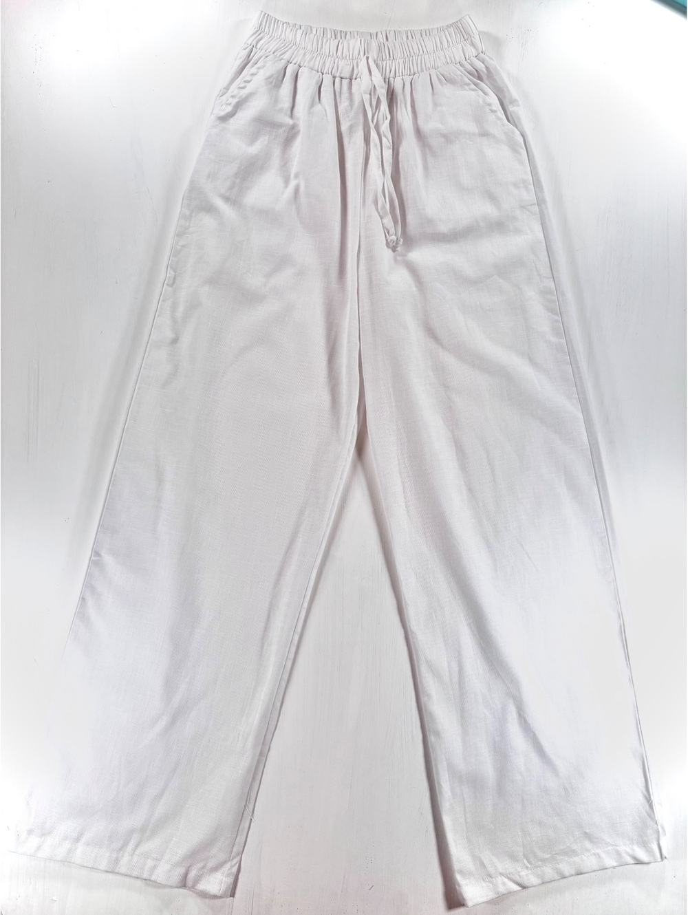 Linen Pure Line 100% Linen White Wide Leg Drawstring Pants Size Small